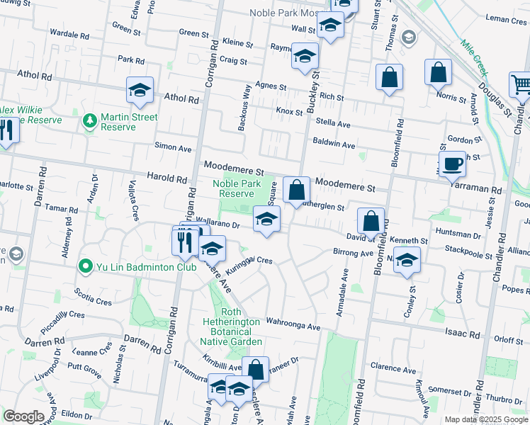 map of restaurants, bars, coffee shops, grocery stores, and more near 46-56 Moodemere Street in Noble Park