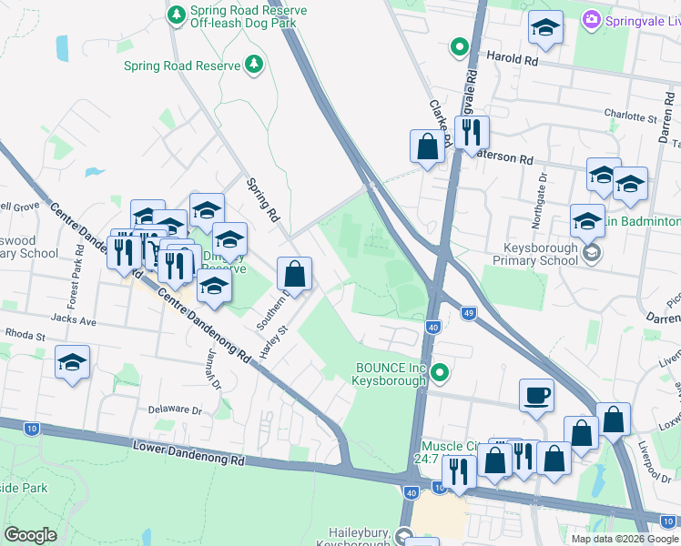 map of restaurants, bars, coffee shops, grocery stores, and more near 19 Teralba Close in Dingley Village