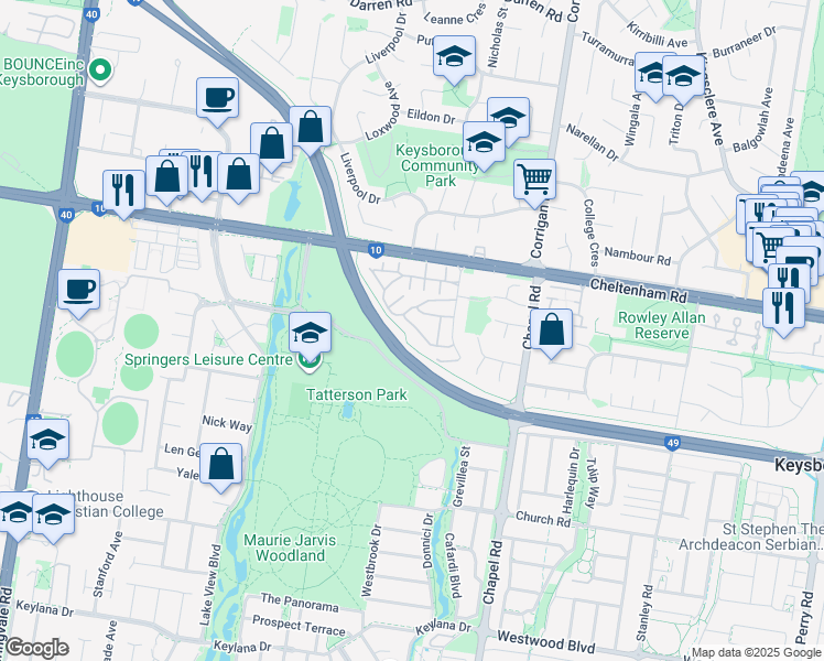 map of restaurants, bars, coffee shops, grocery stores, and more near 8 Callistemon Avenue in Keysborough