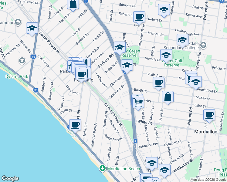 map of restaurants, bars, coffee shops, grocery stores, and more near 14 Laburnum Street in Parkdale