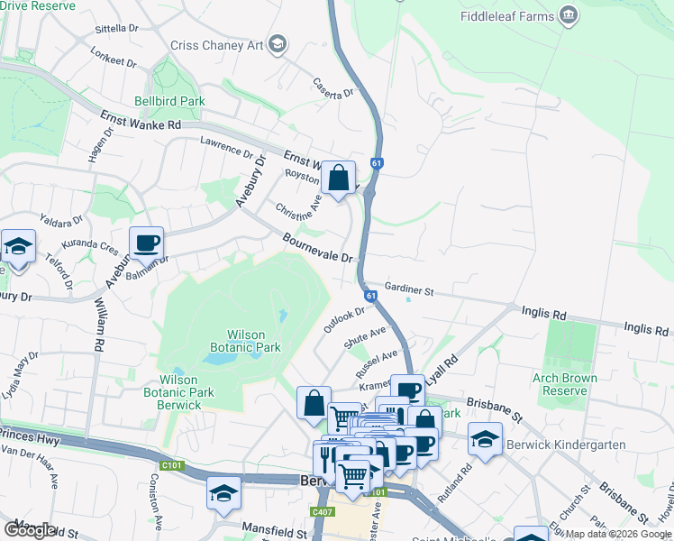 map of restaurants, bars, coffee shops, grocery stores, and more near 5 Nyon Place in Berwick