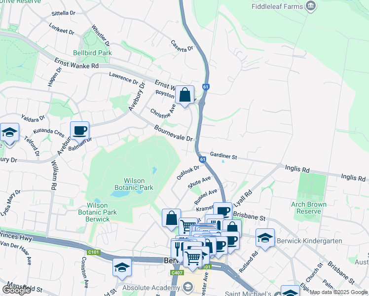 map of restaurants, bars, coffee shops, grocery stores, and more near 5 Nyon Place in Berwick