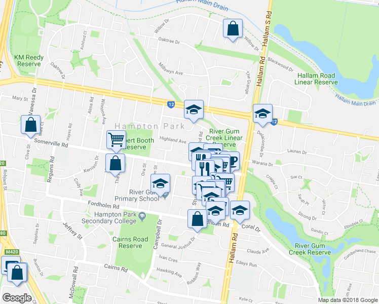 map of restaurants, bars, coffee shops, grocery stores, and more near 5 Cottage Court in Hampton Park