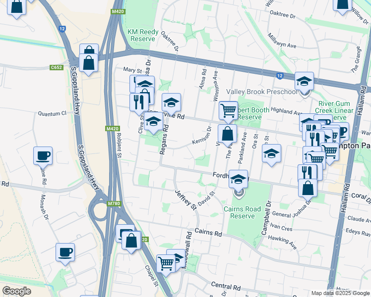 map of restaurants, bars, coffee shops, grocery stores, and more near 28 Kerrison Drive in Hampton Park