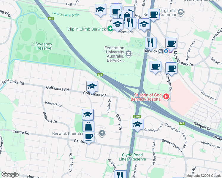 map of restaurants, bars, coffee shops, grocery stores, and more near 8 Chong Court in Berwick