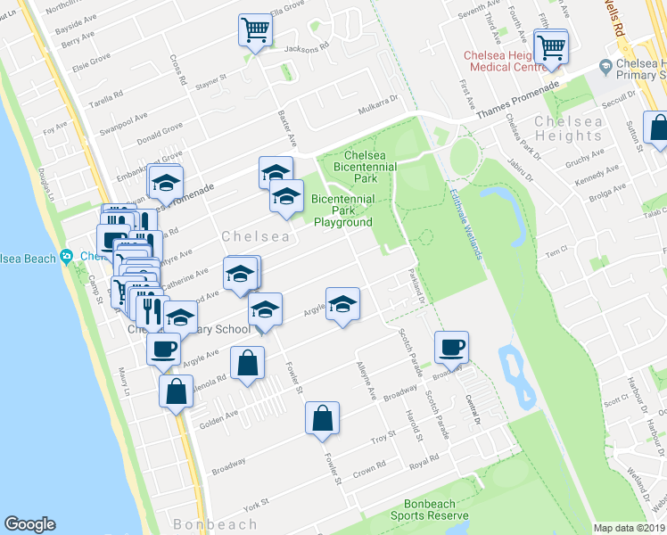 map of restaurants, bars, coffee shops, grocery stores, and more near 69 Woodbine Grove in Chelsea