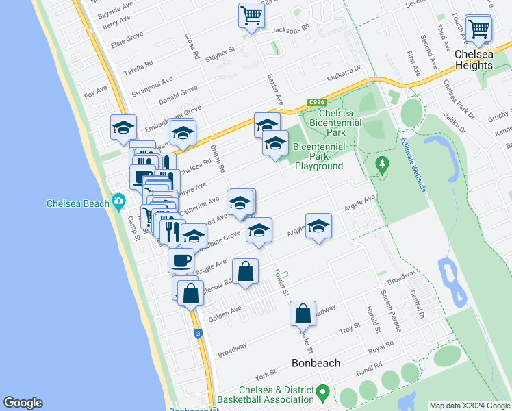 map of restaurants, bars, coffee shops, grocery stores, and more near 40 Sherwood Avenue in Chelsea