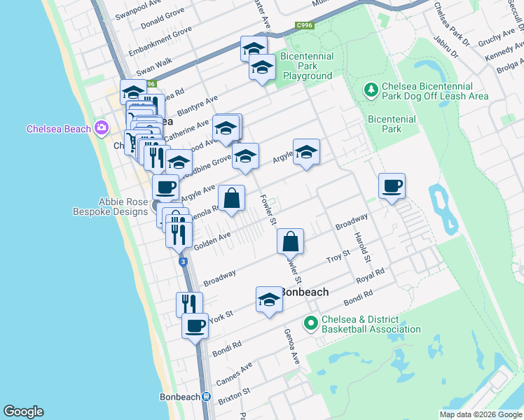 map of restaurants, bars, coffee shops, grocery stores, and more near 8 Fowler Street in Chelsea