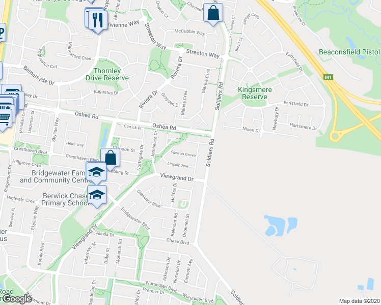 map of restaurants, bars, coffee shops, grocery stores, and more near 6 Lawton Grove in Berwick