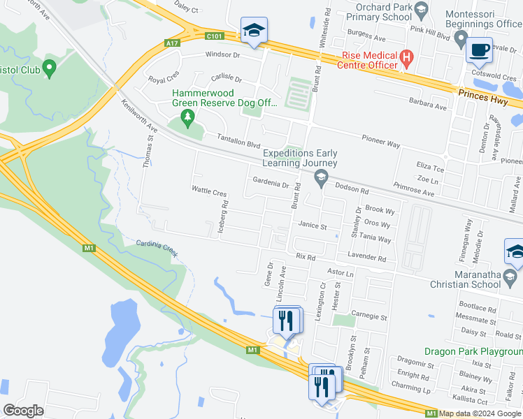 map of restaurants, bars, coffee shops, grocery stores, and more near 23 Double Delight Drive in Beaconsfield