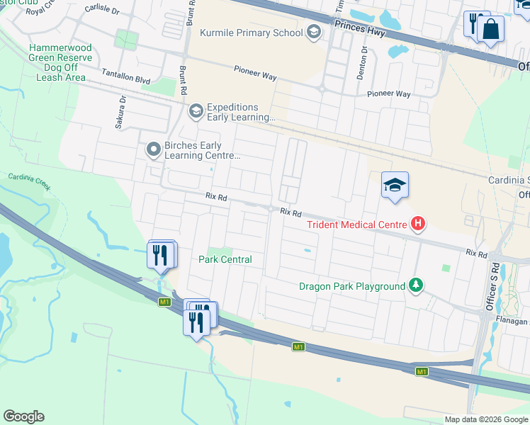 map of restaurants, bars, coffee shops, grocery stores, and more near 4 Carona Lane in Officer