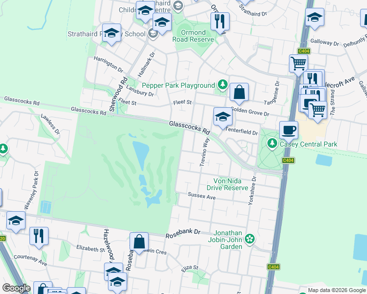 map of restaurants, bars, coffee shops, grocery stores, and more near 4 Islington Avenue in Cranbourne North