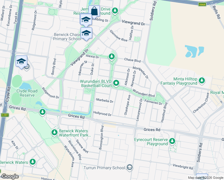 map of restaurants, bars, coffee shops, grocery stores, and more near 19 Premier Drive in Berwick