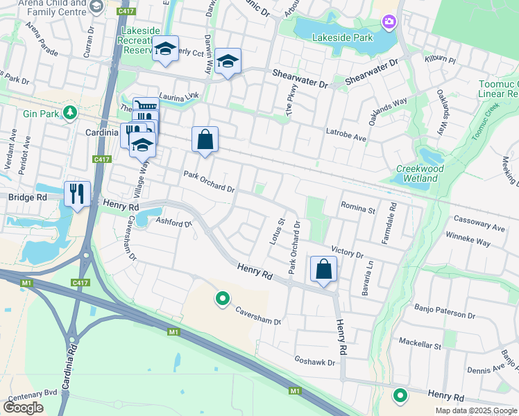 map of restaurants, bars, coffee shops, grocery stores, and more near 84 Dusseldorp Avenue in Pakenham