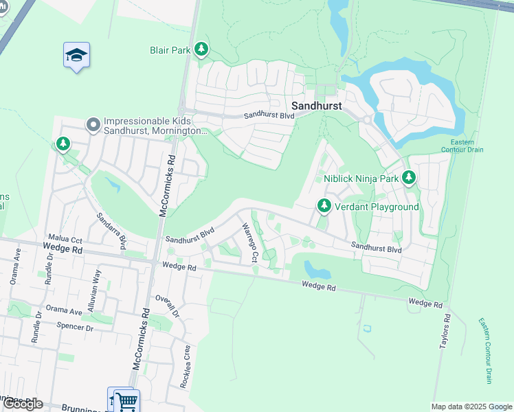 map of restaurants, bars, coffee shops, grocery stores, and more near 188 Sandhurst Boulevard in Sandhurst