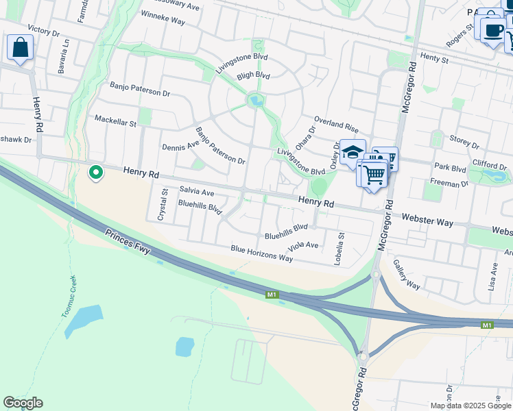 map of restaurants, bars, coffee shops, grocery stores, and more near 3 Delft Place in Pakenham