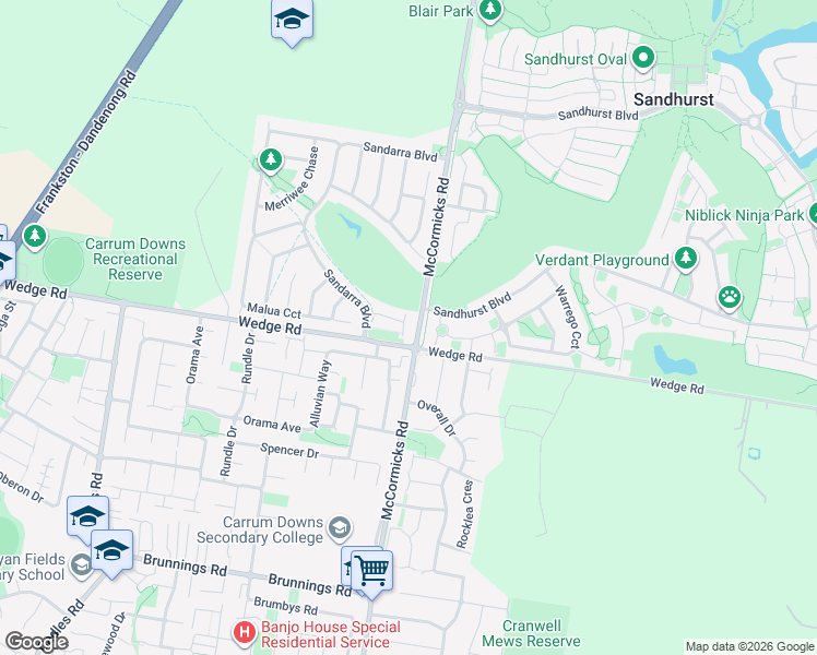 map of restaurants, bars, coffee shops, grocery stores, and more near 24 Kensei Place in Sandhurst