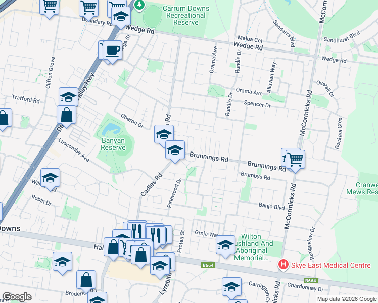 map of restaurants, bars, coffee shops, grocery stores, and more near 11 Brunnings Road in Carrum Downs