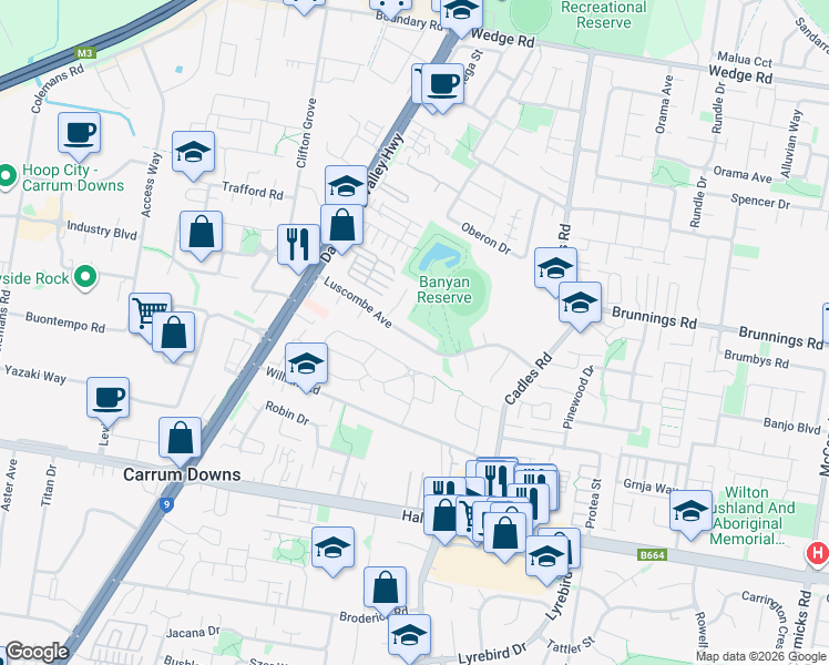 map of restaurants, bars, coffee shops, grocery stores, and more near 37 Luscombe Avenue in Carrum Downs