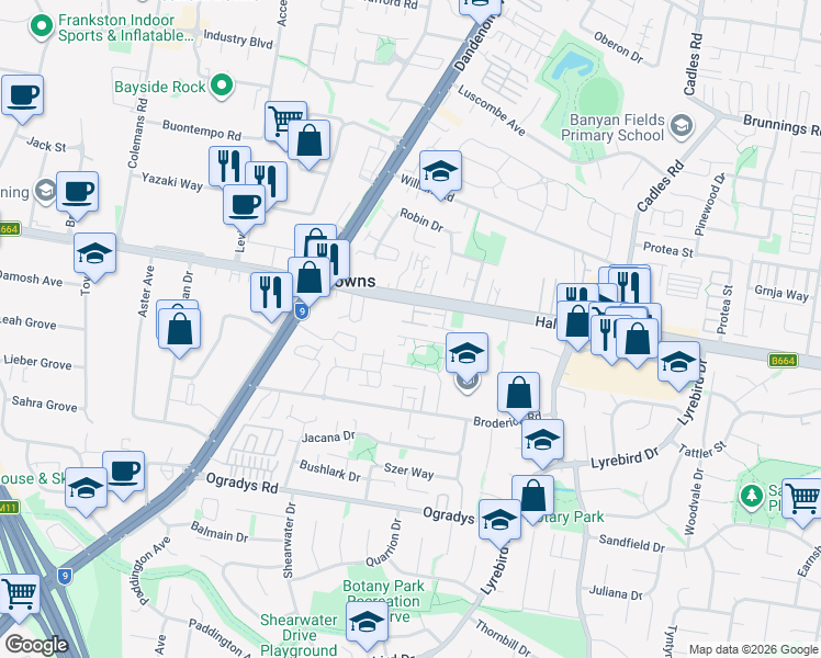 map of restaurants, bars, coffee shops, grocery stores, and more near 1 Morgan Court in Carrum Downs