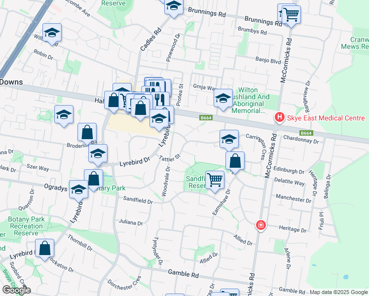 map of restaurants, bars, coffee shops, grocery stores, and more near 1 Maplewood Court in Carrum Downs