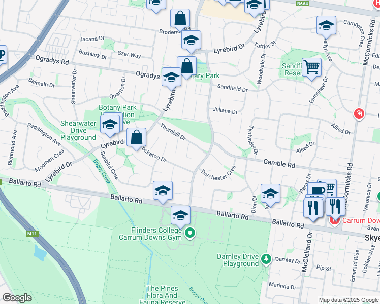 map of restaurants, bars, coffee shops, grocery stores, and more near 6 Wildcroft Court in Carrum Downs