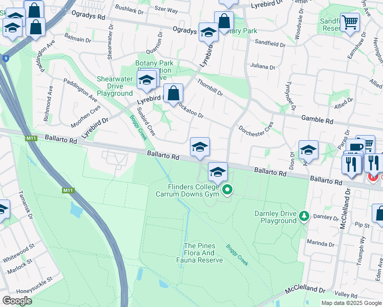 map of restaurants, bars, coffee shops, grocery stores, and more near 197 Ballarto Road in Carrum Downs