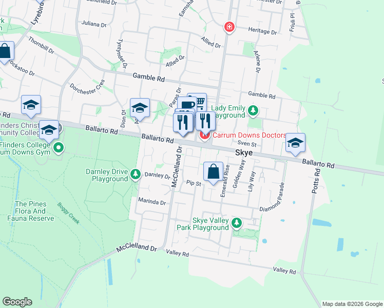 map of restaurants, bars, coffee shops, grocery stores, and more near 17 Coco Parade in Skye