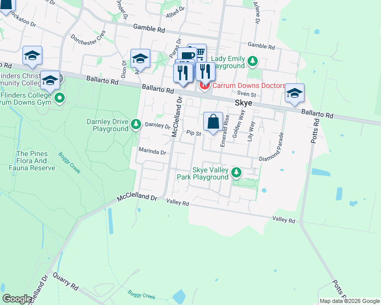 map of restaurants, bars, coffee shops, grocery stores, and more near 16 Triumph Way in Skye