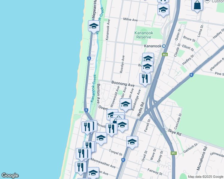 map of restaurants, bars, coffee shops, grocery stores, and more near 13-17 Wisewould Avenue in Seaford