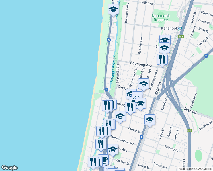 map of restaurants, bars, coffee shops, grocery stores, and more near 297 Nepean Highway in Seaford