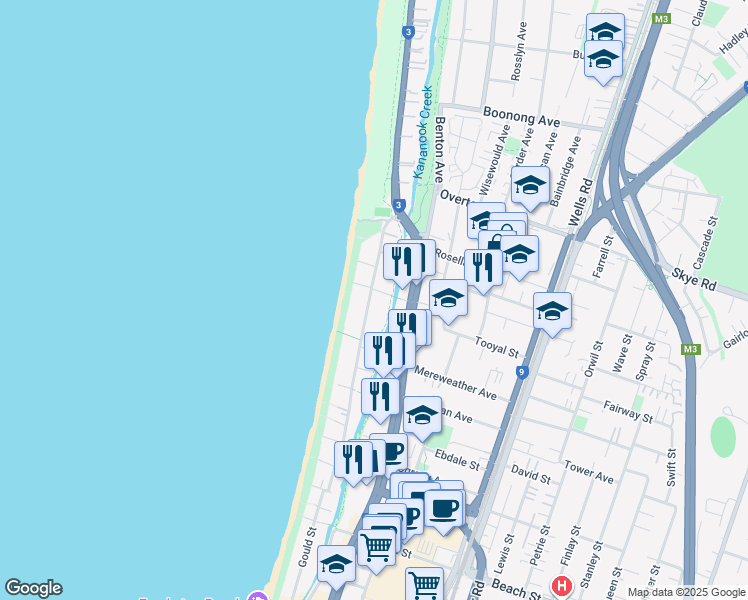 map of restaurants, bars, coffee shops, grocery stores, and more near 35 Gould Street in Frankston