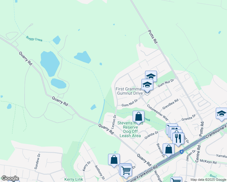 map of restaurants, bars, coffee shops, grocery stores, and more near 43 Lexton Drive in Langwarrin