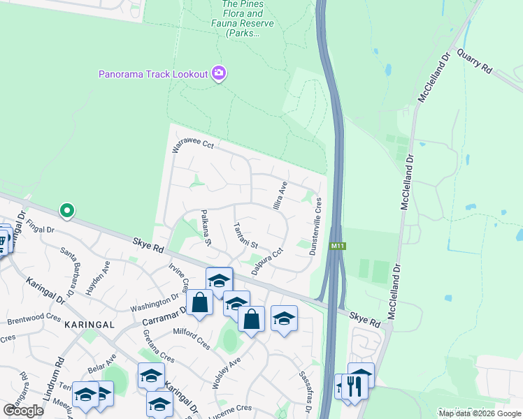 map of restaurants, bars, coffee shops, grocery stores, and more near 56 Dalpura Circuit in Frankston