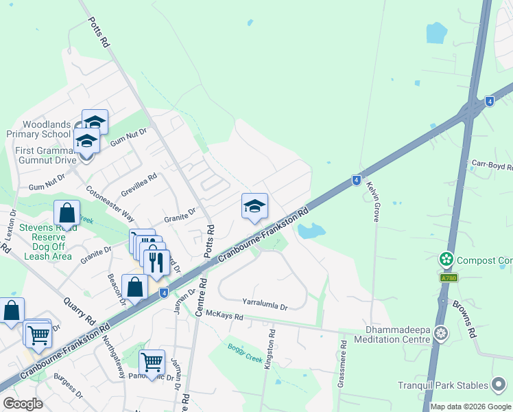 map of restaurants, bars, coffee shops, grocery stores, and more near 26 Raneen Drive in Langwarrin