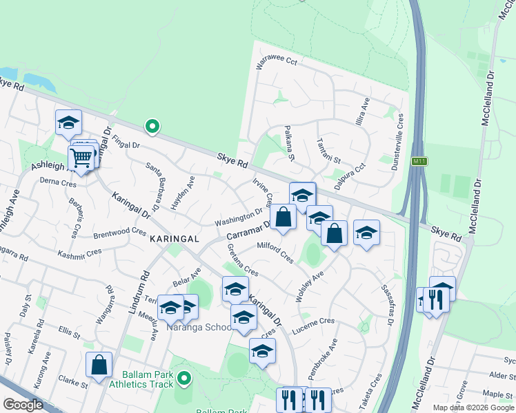 map of restaurants, bars, coffee shops, grocery stores, and more near 57 Washington Drive in Frankston