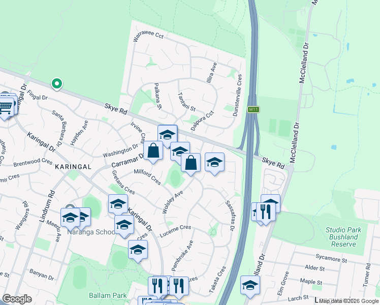 map of restaurants, bars, coffee shops, grocery stores, and more near 6 Misty Close in Frankston