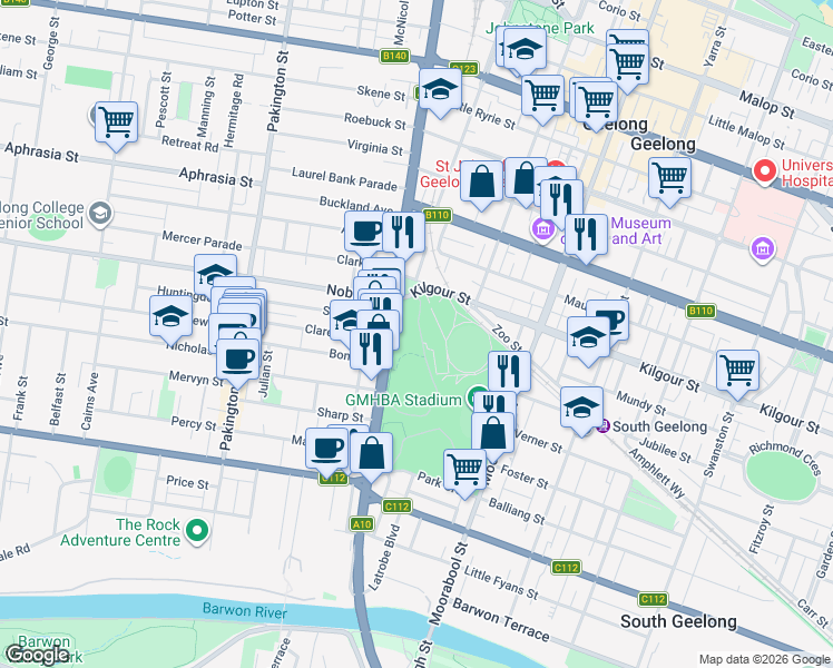 map of restaurants, bars, coffee shops, grocery stores, and more near in Newtown