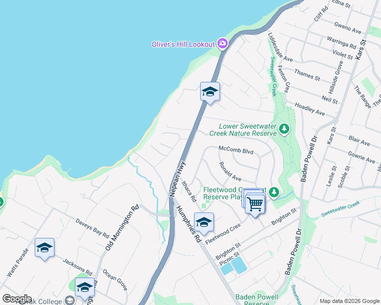 map of restaurants, bars, coffee shops, grocery stores, and more near 655 Nepean Highway in Frankston South