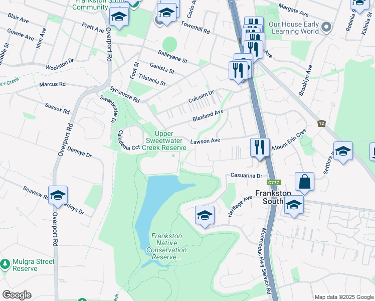 map of restaurants, bars, coffee shops, grocery stores, and more near Jeremy Way in Frankston South
