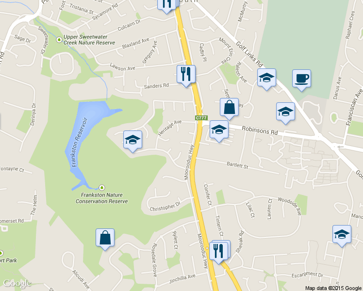 map of restaurants, bars, coffee shops, grocery stores, and more near 4 Goldborough Court in Frankston South
