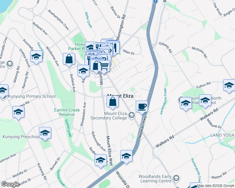 map of restaurants, bars, coffee shops, grocery stores, and more near 166 Canadian Bay Road in Mount Eliza