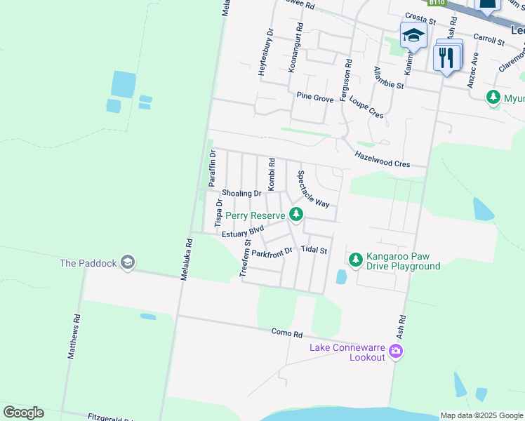 map of restaurants, bars, coffee shops, grocery stores, and more near 14 Casy Grove in Leopold