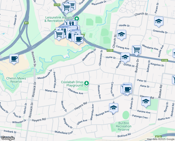 map of restaurants, bars, coffee shops, grocery stores, and more near 22 Moruya Drive in Grovedale