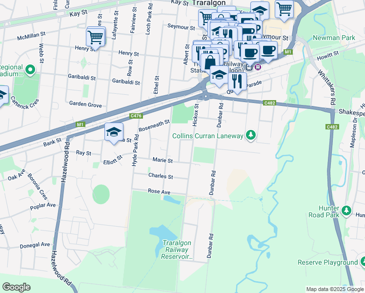 map of restaurants, bars, coffee shops, grocery stores, and more near 8 Bennett Court in Traralgon