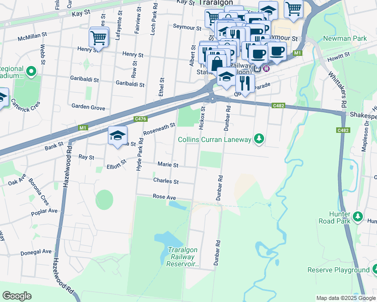 map of restaurants, bars, coffee shops, grocery stores, and more near 8 Bennett Court in Traralgon