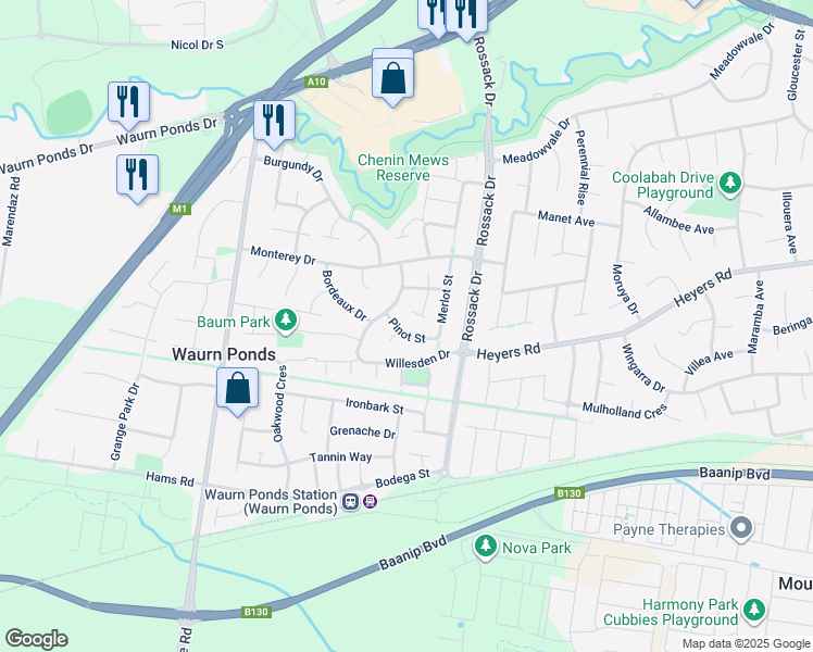 map of restaurants, bars, coffee shops, grocery stores, and more near 7 Pinot Street in Waurn Ponds