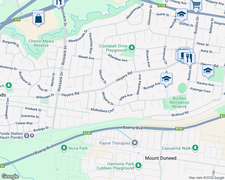 map of restaurants, bars, coffee shops, grocery stores, and more near 13 Skinner Court in Grovedale