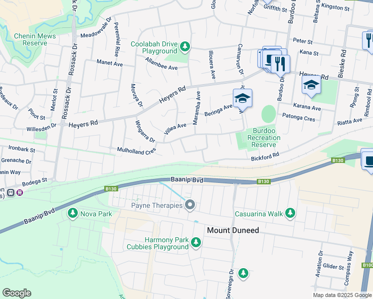 map of restaurants, bars, coffee shops, grocery stores, and more near 10 Springhurst Crescent in Grovedale