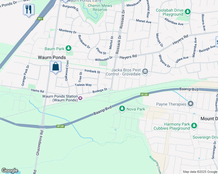 map of restaurants, bars, coffee shops, grocery stores, and more near 152 Rossack Drive in Waurn Ponds